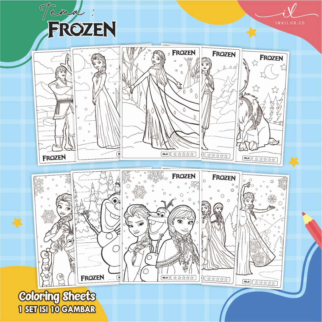 [FROZEN] KERTAS GAMBAR UNTUK ANAK - LEMBAR MEWARNAI ANAK 1 SET ISI 10 LEMBAR GAMBAR