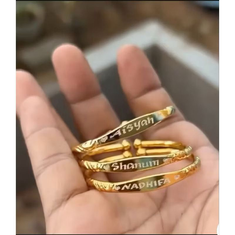 gelang nama bayi titanium kuningan custom request nama anak