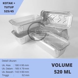 Alumunium Foil Cup Kotak 525/45 + TUTUP | Cup / Wadah Alumunium Foil OIV 520 uk. 18 x 10 cm