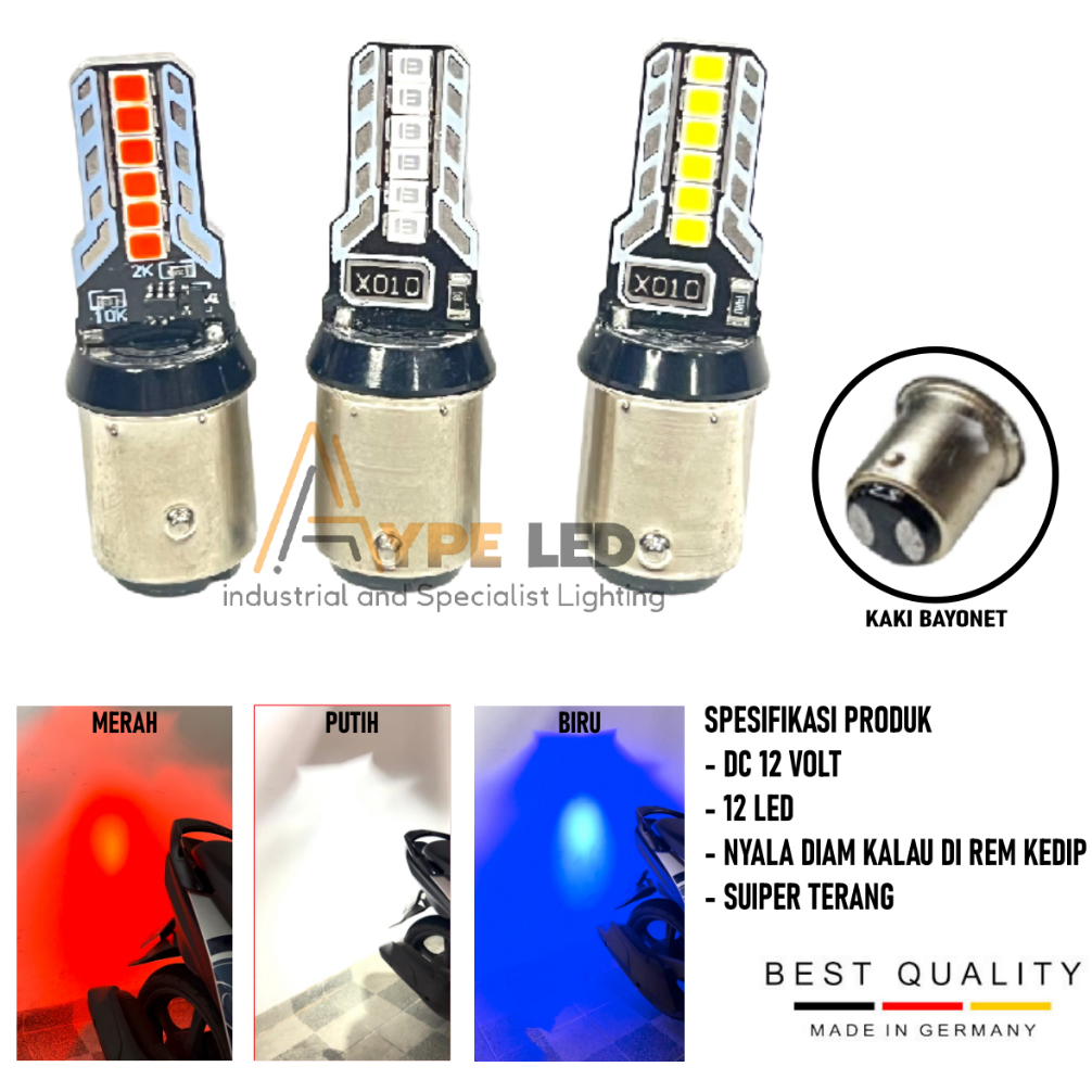 Lampu LED Bohlam Stop 12 Led Model pedang Superterang Lampu Rem Motor Model pedang