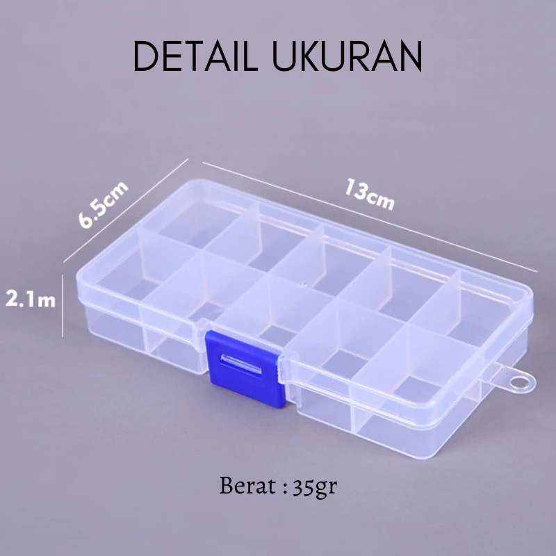 Tempat Aksesoris Storage wadah Box Sekat 10 Kotak Penyimpanan Obat Plastik Wadah Perhiasan Manik wad