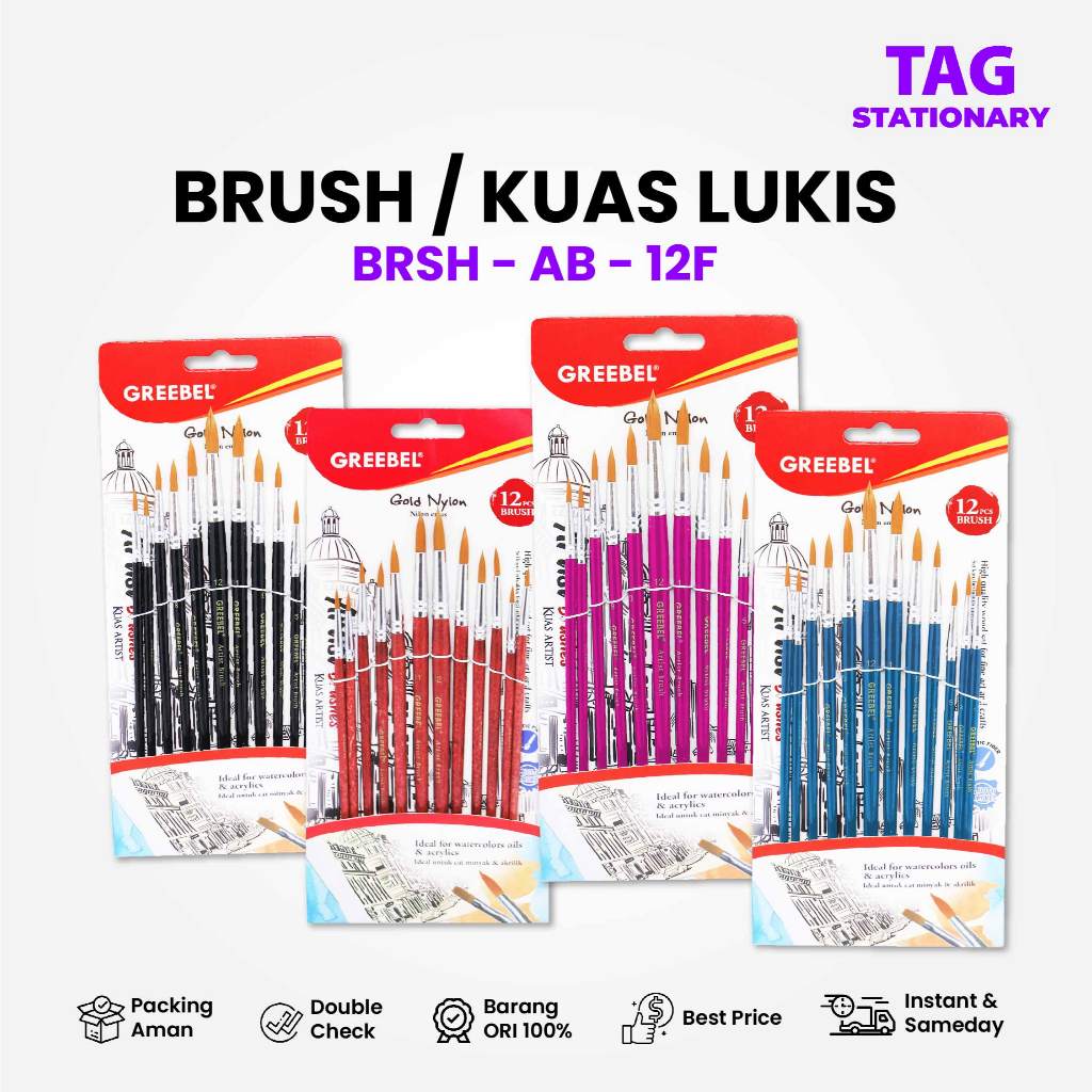 

GREEBEL Kuas Lukis / Brush Paint Set BRSH-AB-12F / Kuas Melukis Timur Agung Grosir