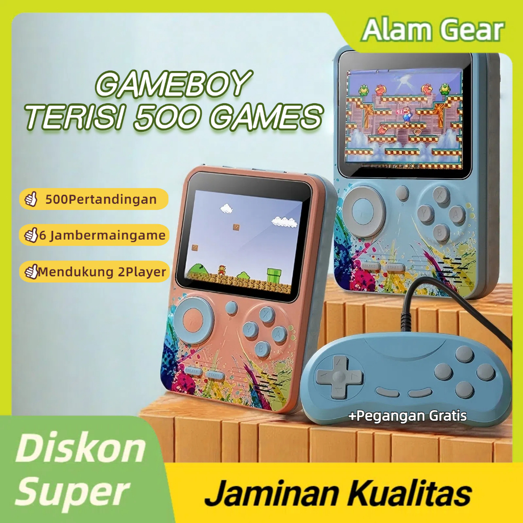 Alam Gear Game Boy Retro 500 Dalam 1 Konsol Game Portable Gimbot Gamebot Tetris 2 Pemain Sambung TV 