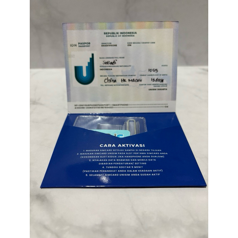 UNISIM SIMCARD CHINA HK MACAU FIX DATA / FIX KUOTA - 15 HARI 10 GB