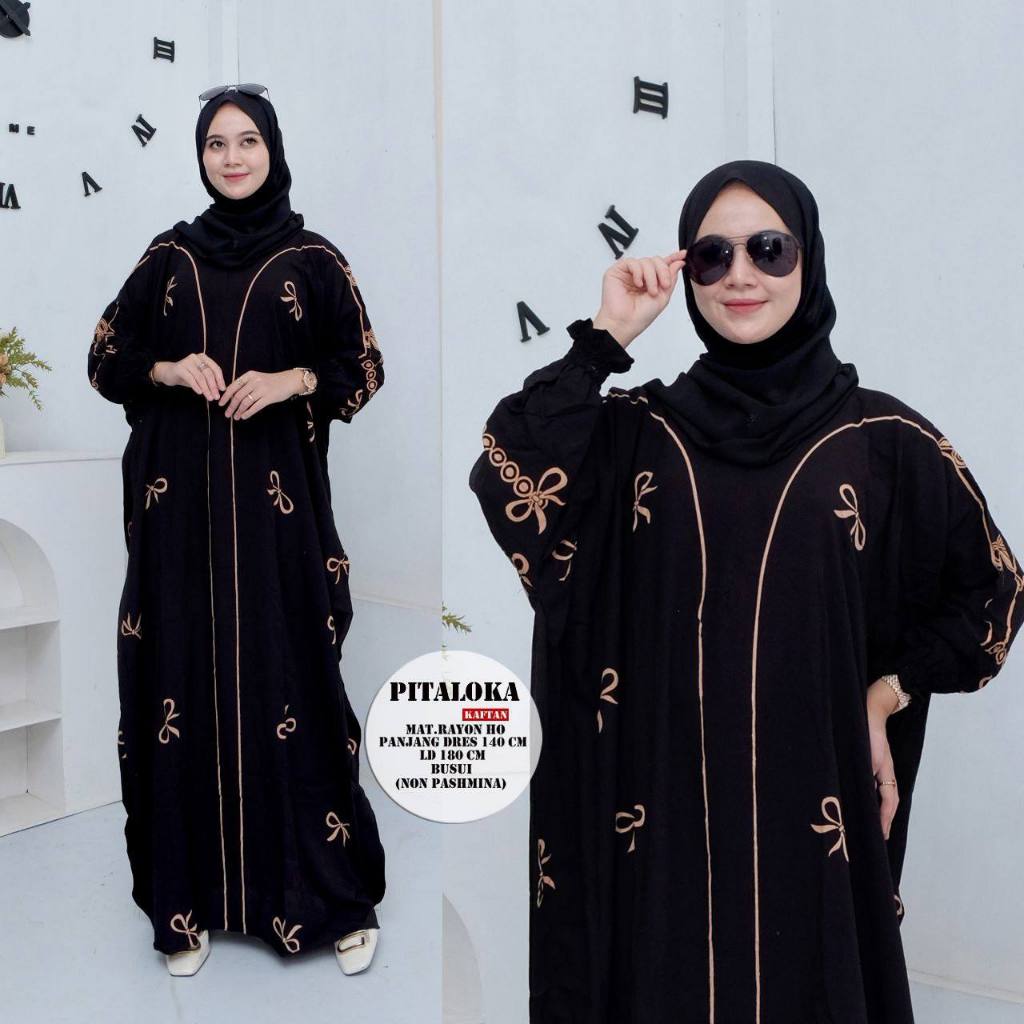 Baju Gamis Kaftan Wanita Jumbo Ld 180 cm Homemade Lengan Panjang Motif Pitaloka Terbaru