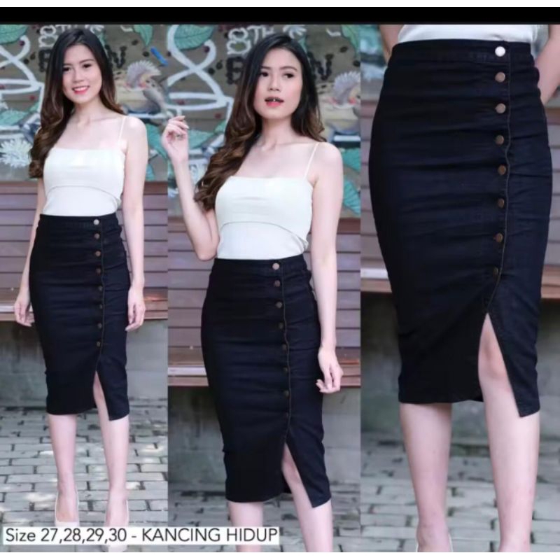 Rok kancing  Beferly Skirt jeans rok jeans kancing hidup