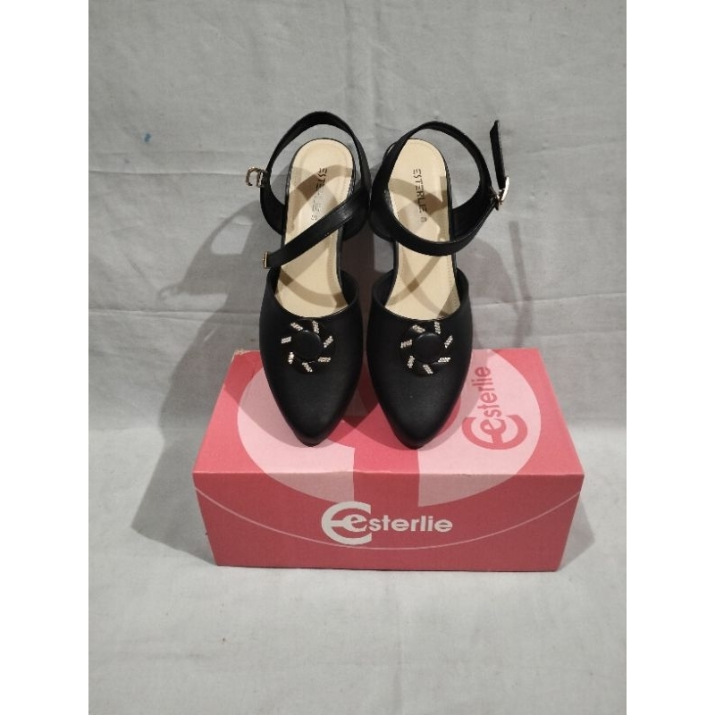 Sepatu sandal tali wanita ESTERLIE ORIGINAL HKF 024 Hitam