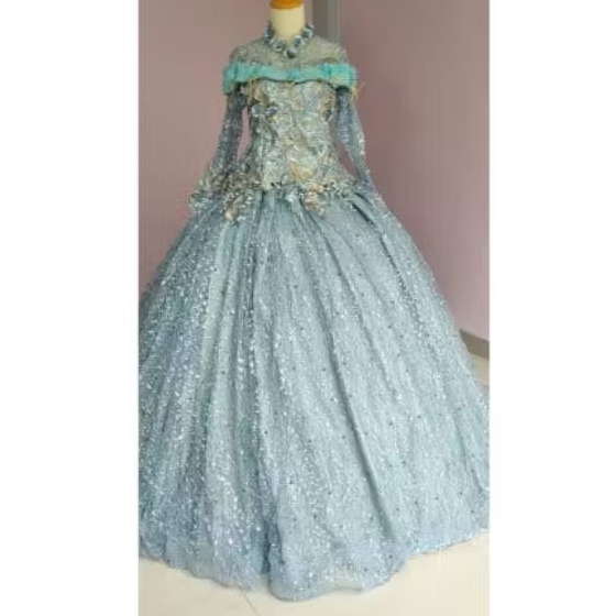 Gaun biru muda T05