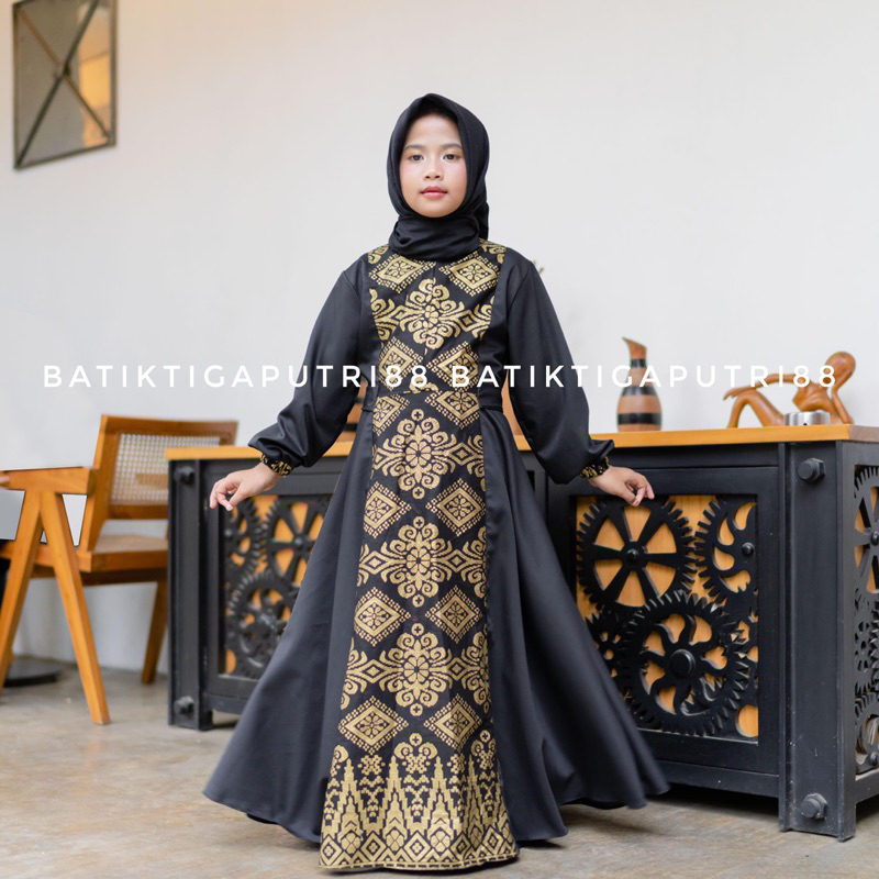Gamis anak moscrepe Dress Batik Moder Anak Perempuan Muslim Dress Kondangan Lebaran