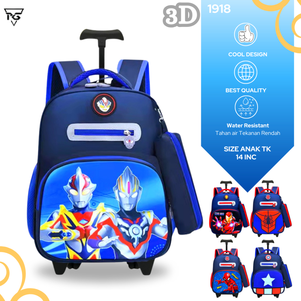 Tas koper troli anak sekolah laki laki TK karakter smiggle marvel tas roda anak RPG 1918