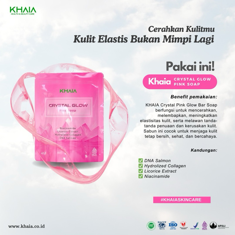 Khaia Crystal Glow Pink Soap With DNA Salmon Sabun Pembersih Wajah Halal BPOM