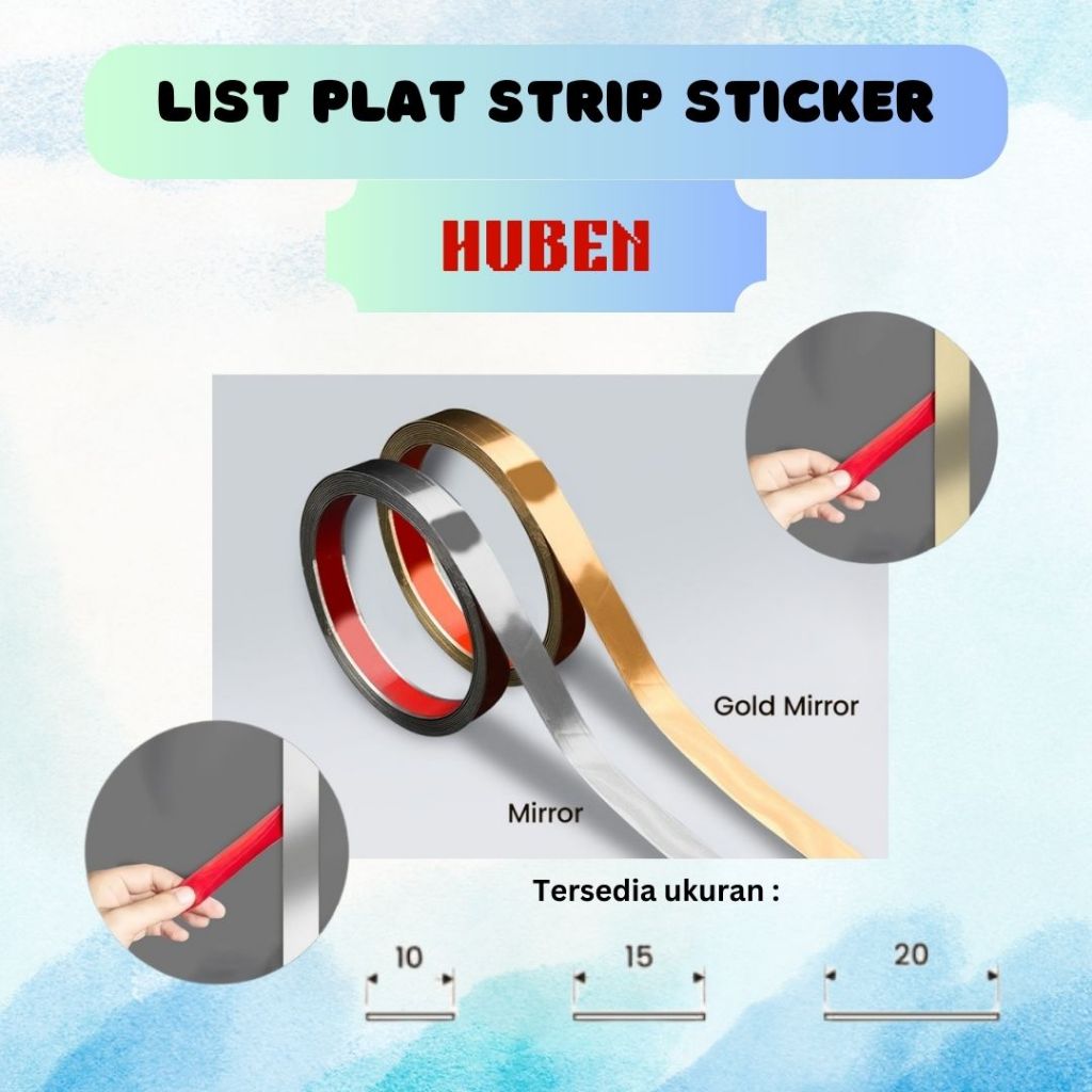 HUBEN List Plat Strip Sticker Stiker Stainless Steel Mirror Gold Mirror