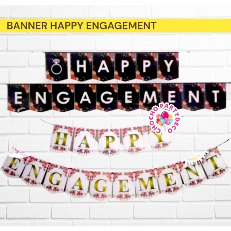 Banner Happy Engagement/wedding Warna Warni Backdrop Pesta Bendera Bunting Segilima Banner Tulisan P