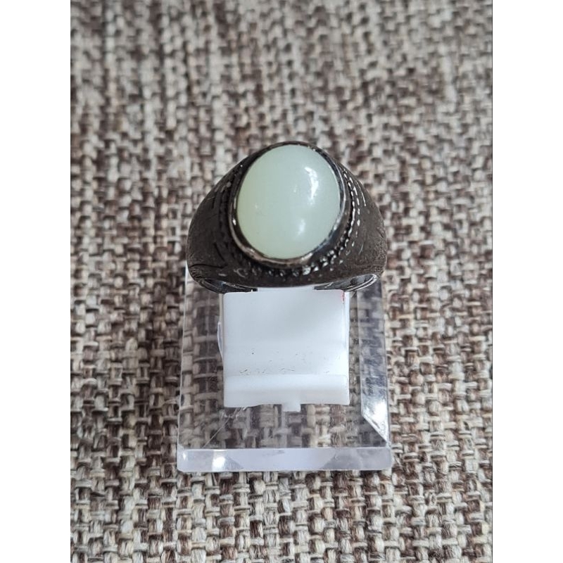 0148. Cincin Natural Biduri Bulan tanpa memo, Ring Titanium Black, size: 7.8