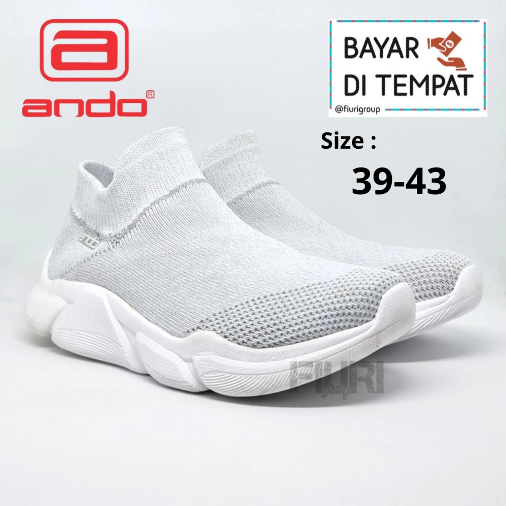 FIURI - Ando Original - The Rock 39-43 Full Putih - Sepatu Sneakers Pria - Sepatu Olahraga Pria - Se