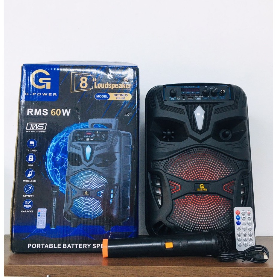 G-POWER OPTIMUS GS-80 Speaker Portable Bluetooth Portable Battery Speaker 8 Inch Free Mic + Remote