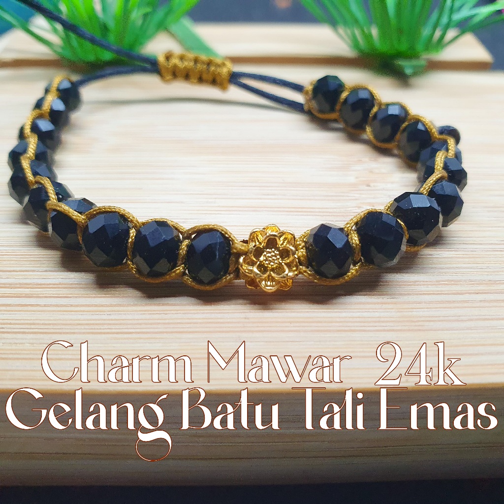 Charm Mawar 24k Gelang Batu Tali Emas