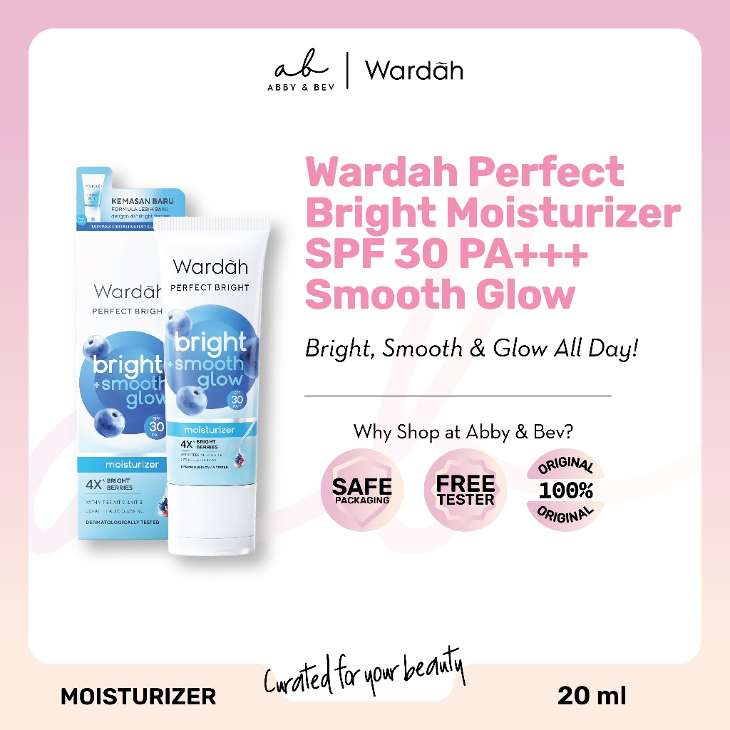 AB - Wardah Perfect Bright Moisturizer SPF 30 PA+++ Bright Smooth Glow [20ml]/ Pelembab Wajah untuk Kulit Cerah, Halus, dan Glowing Seharian Moist Moisturizer Pelembab Wajah Skin Prep Makeup Primer