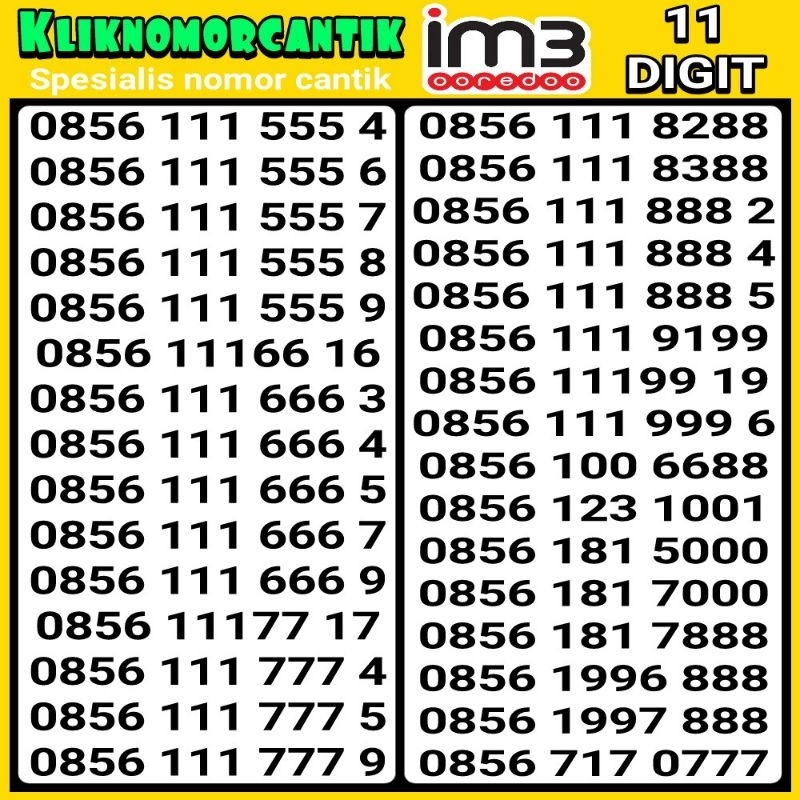 nomor cantik Indosat 11 Digit 4G&5G Indosat IM3 11 Digit A13