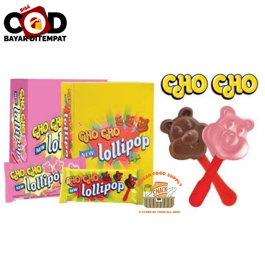 

[ BERKAH ] Cho Cho Lollipop Box Isi 24x8gr Chocho Chocolate Strawberry Snack Cokelat Jadul Snack Cemilan Murah Halal