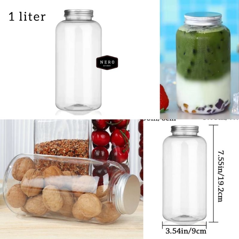 Botol Bening Tabung 1000ml (1 Liter) Plastik / Botol Plastik / Botol tempat sabun / Botol minum kema