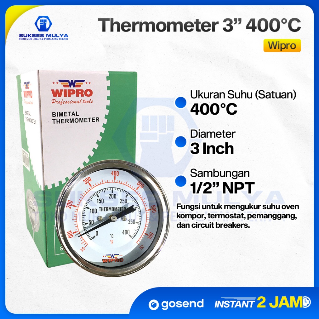 Analog thermometer / Termometer payung mini bimetal untuk oven gas mengukur sampai 400 celcius