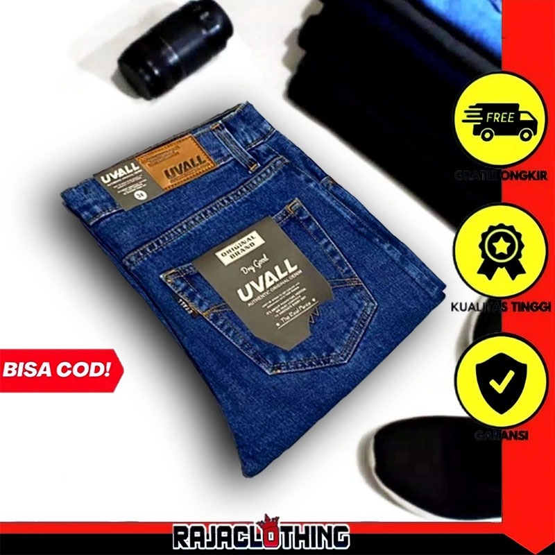 RCL - Celana Regular Panjang Jeans Biowash Uvall Standar Straight Pria Ukuran Jumbo - (28-38)