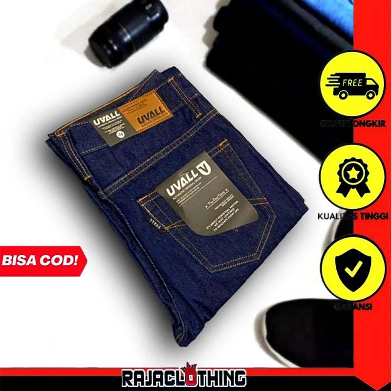 RCL - Celana Regular Panjang Jeans Navy Uvall Standar Straight Pria Ukuran Jumbo - (28-38)