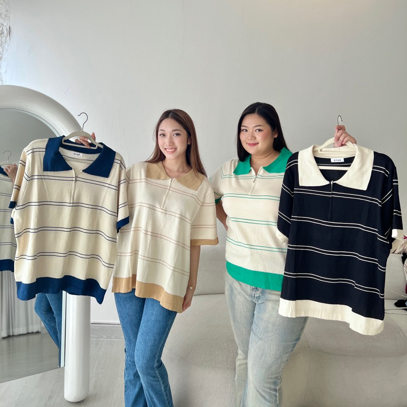 Duchess Atasan Rajut Wanita Garis Santai Branka / Atasan Stripe Bigsize