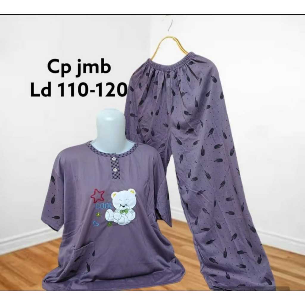 set baju tidur cp/celana panjang lengan pendek babydoll wanita jumbo bahan kaos premium