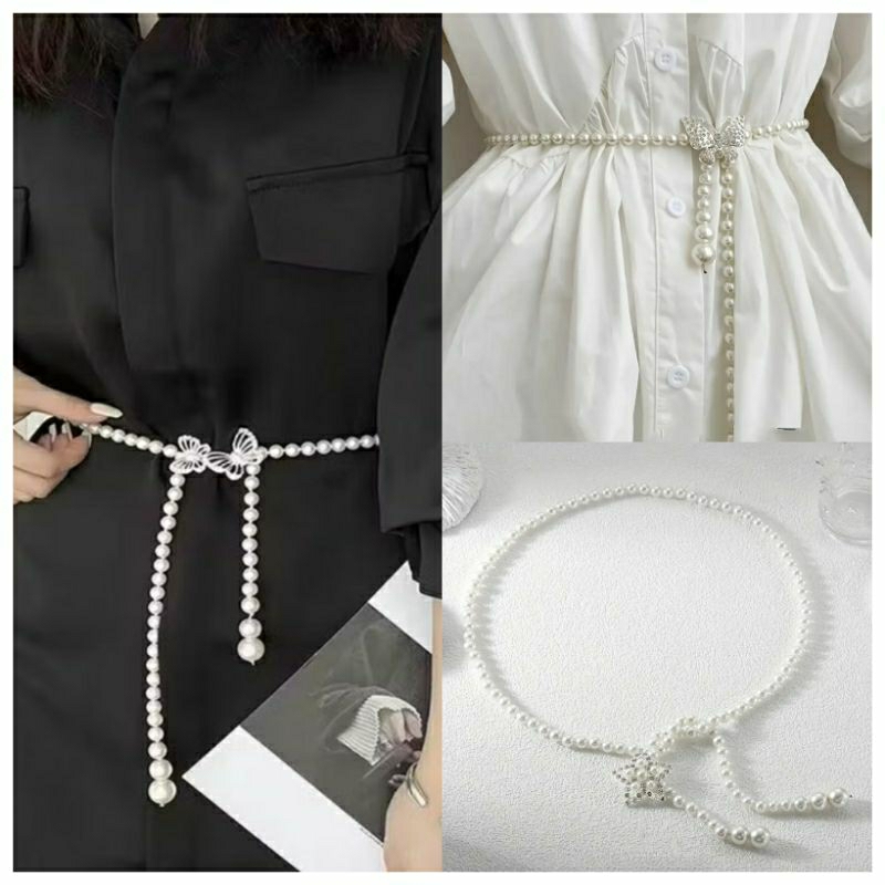 Ikat Pinggang Mutiara Wanita / Belt Rantai Slim / Sabuk Fashion Wanita Untuk Gamis Dress Adjustable 