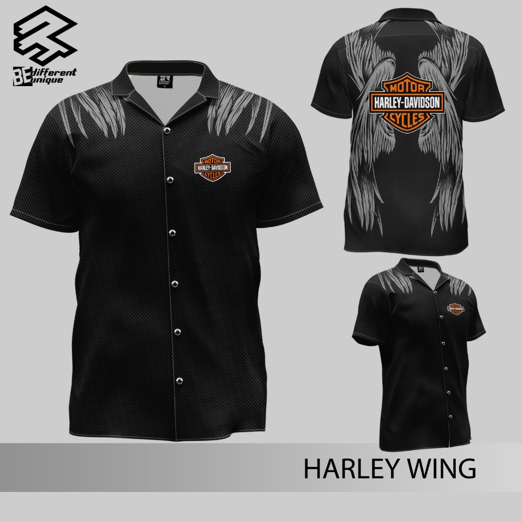 Kemeja Casual Cuban Collar Pria Wanita Dewasa Anak FullPrint 3R Harley Wing