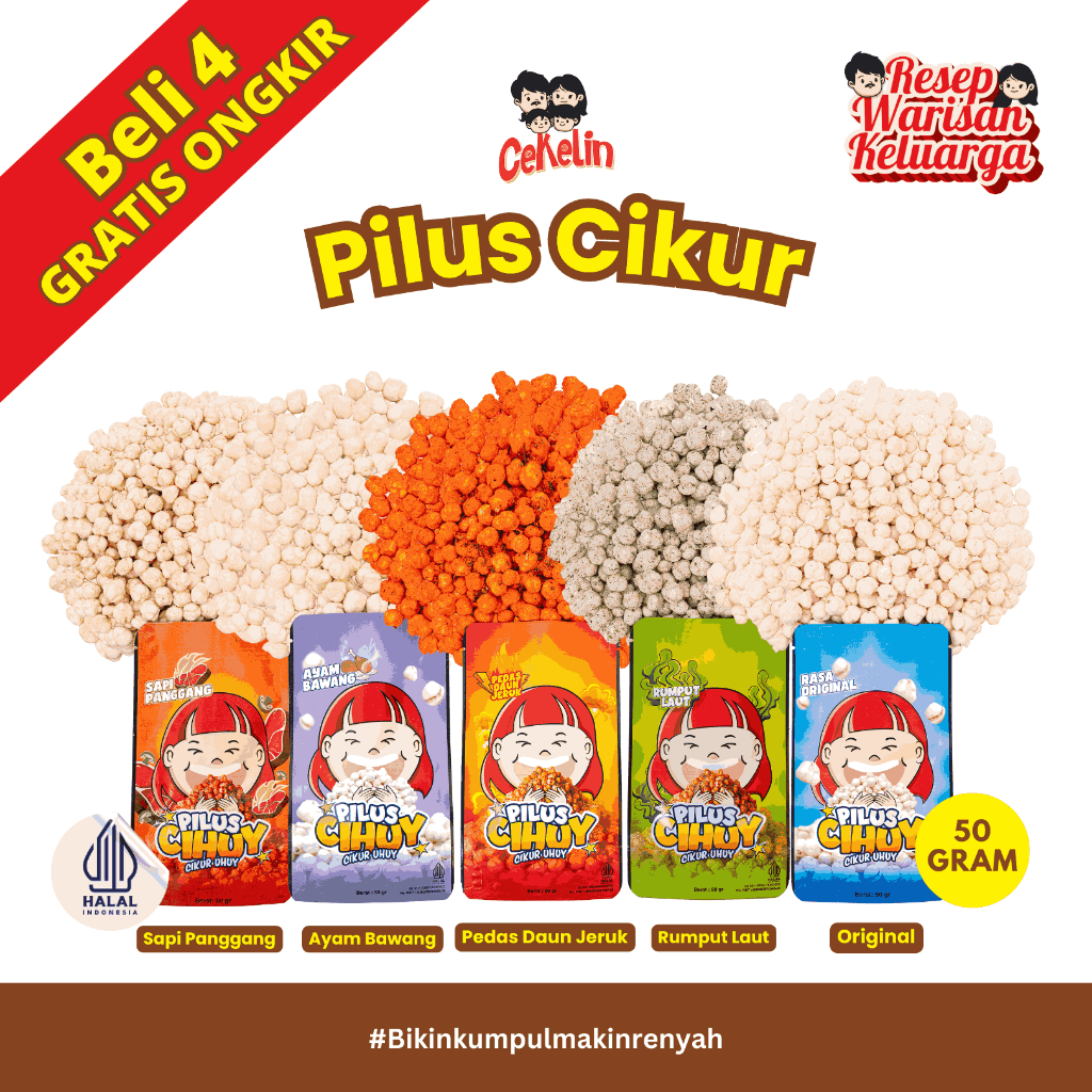 

CEKELIN Cemilan Pilus - Isi 50gr Beli 4 Gratis Ongkir