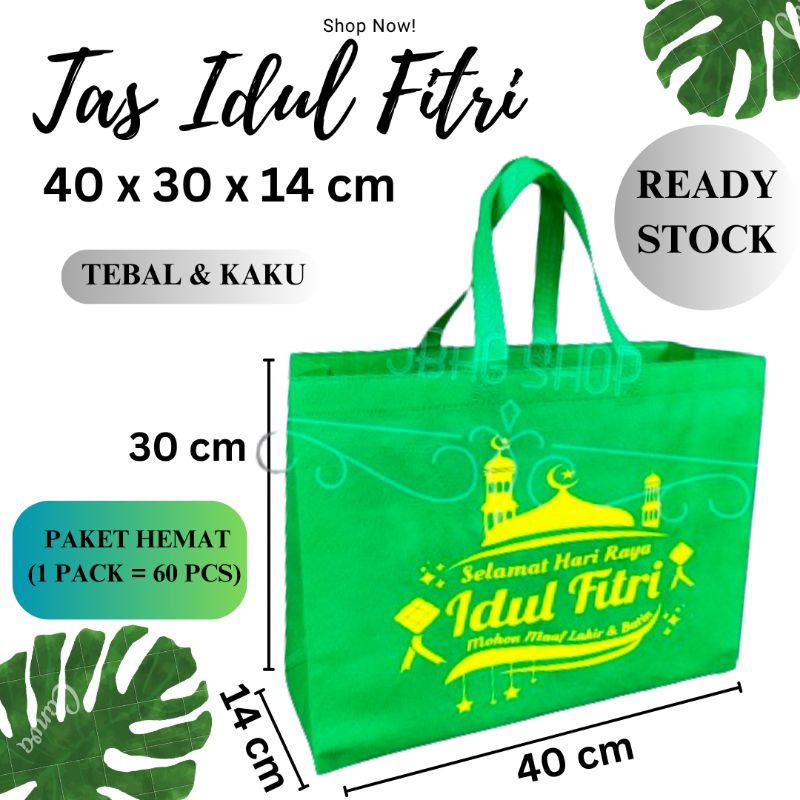 

(1 PACK = 60 PCS) Goodie Bag Tas Spunbond IDUL FITRI Model Box 40x30x14 cm / Tas Box Souvenir / Tas Hajatan / Goodie Bag / Tas Hampers / Shopping Bag / Tas Promosi / Tas Seminar
