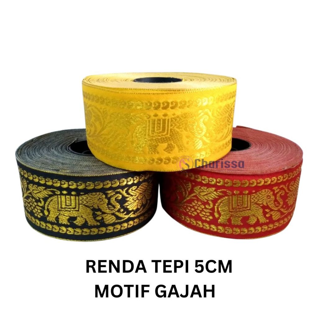 [ROL] Tepi india motif gajah 5 cm / renda saput / renda motif isi +/- 25 meter / renda lebar / renda