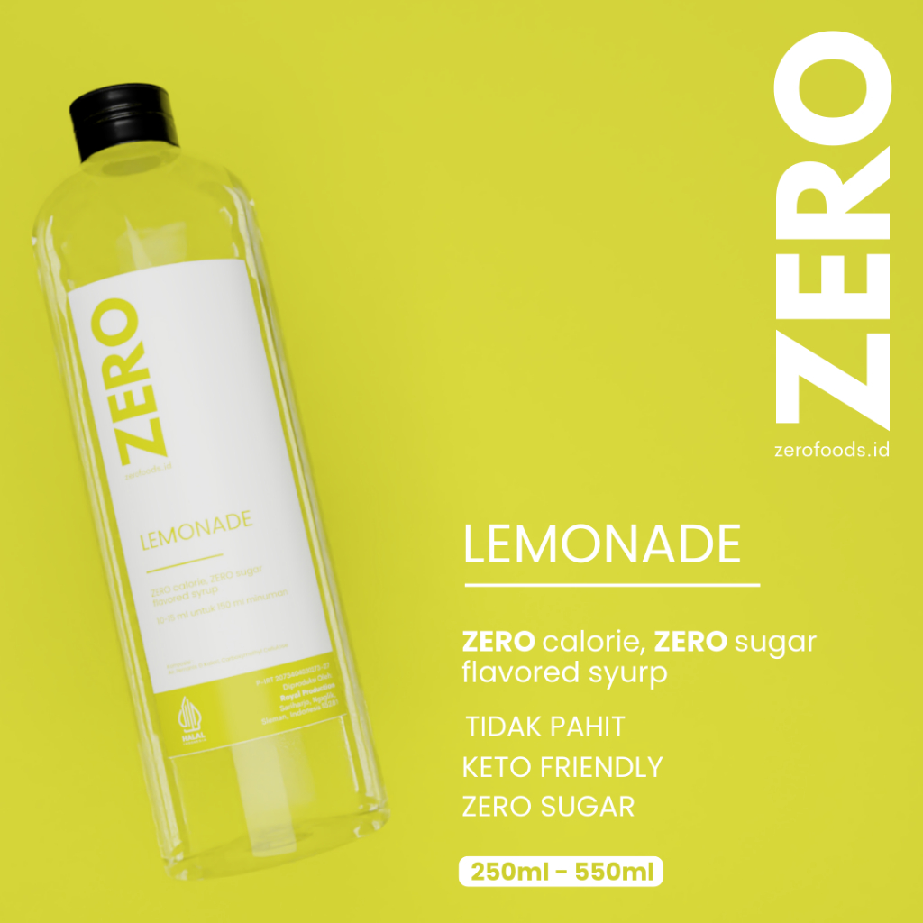 

Sirup Keto Diet 0 Kalori Bebas Gula Sugar Free non Stevia - ZERO - 250 ml, 550 ml Lemonade