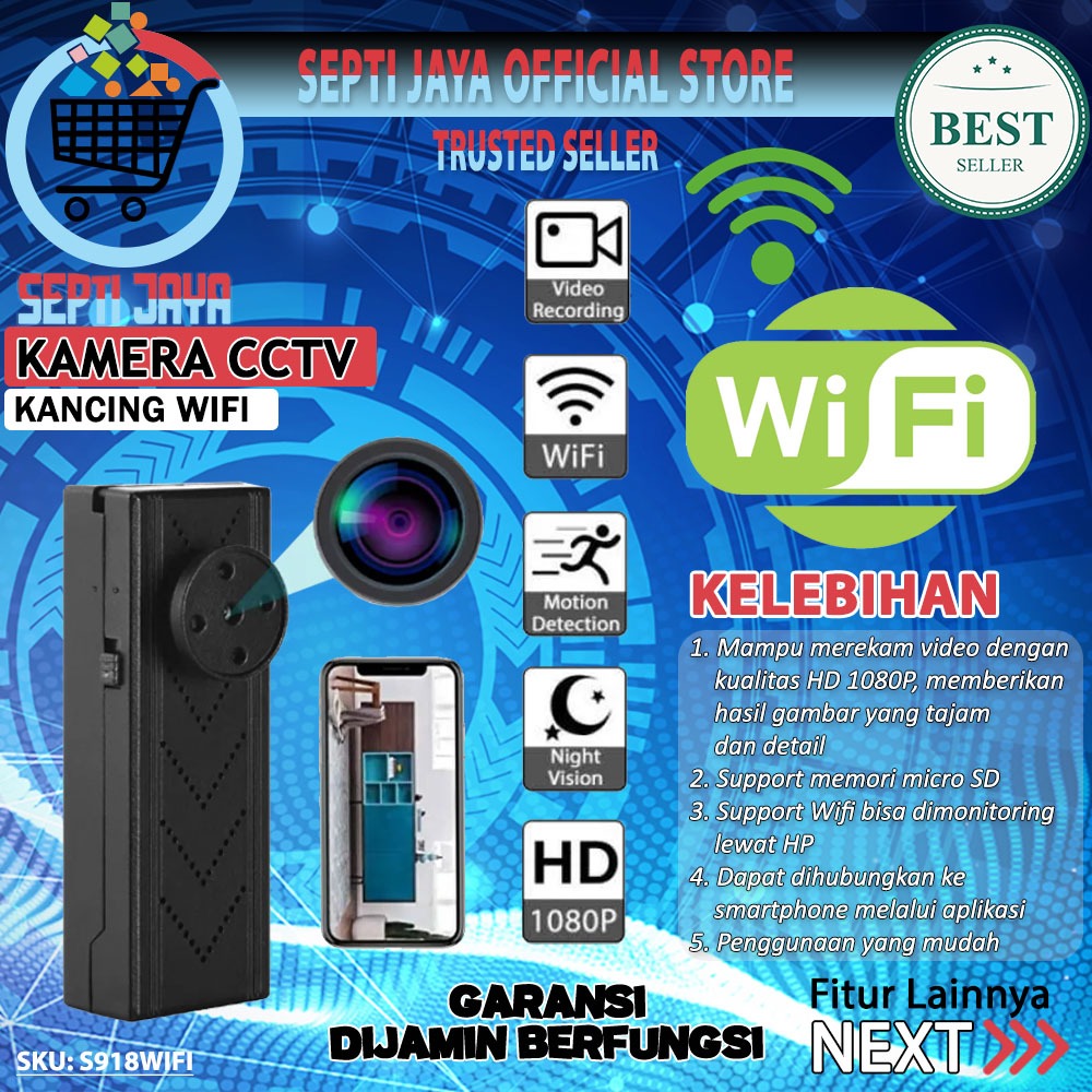 Spy Cam S918 Kamera Kancing WiFi S918WIFI Smart CCTV 1080P Hidden Camera Mini Action Cam Sportcam