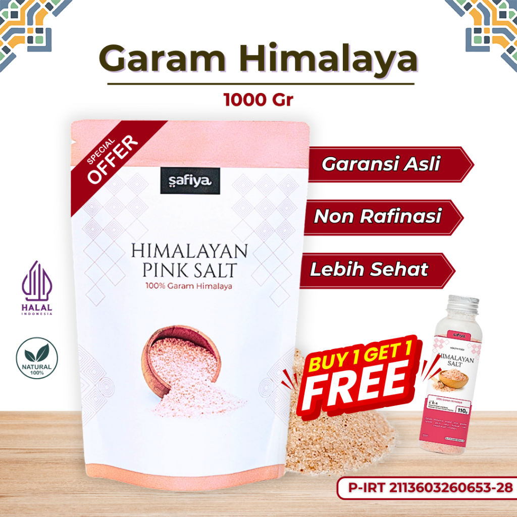 

[Buy 1 Get 1] Garam Himalaya 1 Kg Safiya Himalayan Pink Salt Penyedap Rasa Natural