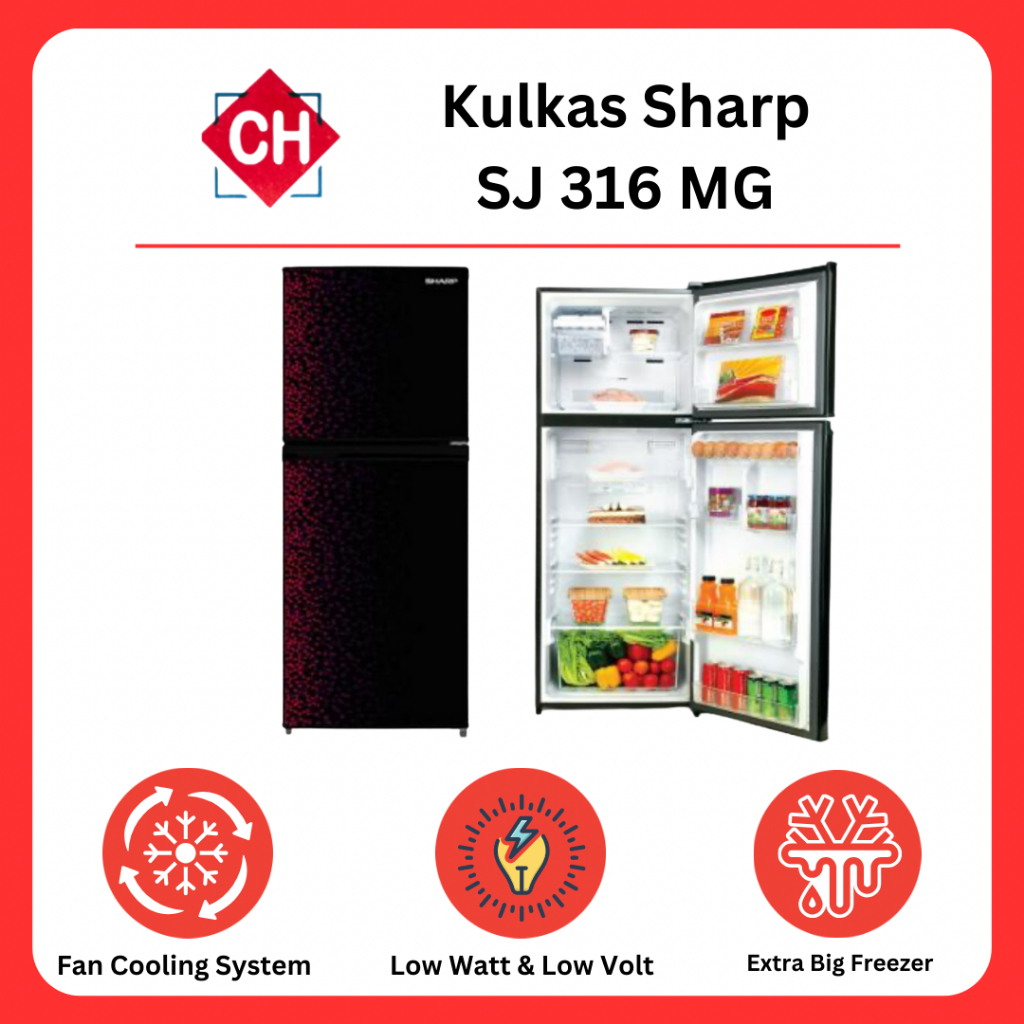 Kulkas Sharp SJ 316 MG Kulkas Dua Pintu Low Watt Low Volt Hemat Energi Garansi Resmi