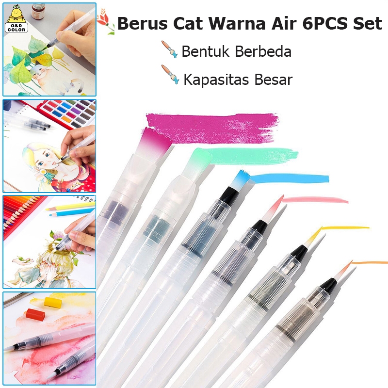 

Water Pen Set/6 Paket Kuas Cat Air Lembut untuk Menggambar/Melukis Different Shape Large Capacity Barrel Watercolor Brush For Watercolor Painting