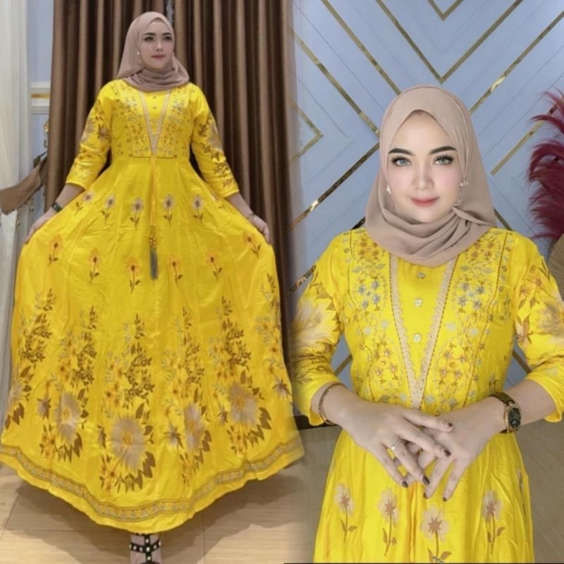 GAMIS DRESS KINARA HINDI RAYON TWILL MIX BORDIR