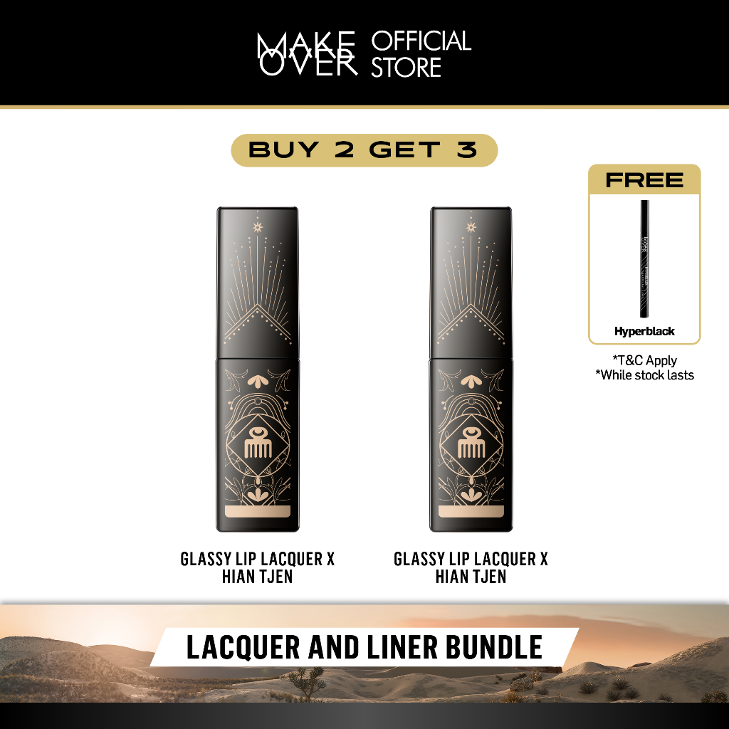 [BUY 2 GET 3] MAKE OVER Lacquer and Liner Bundle: Duo Glassy Lip Lacquer x Hian Tjen + Hyperblack Su