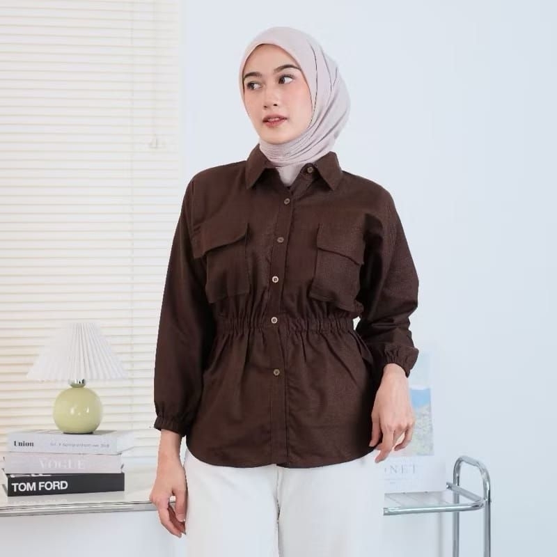 Beena Shirt - Kemeja Linen Model Kerut Bagian Perut