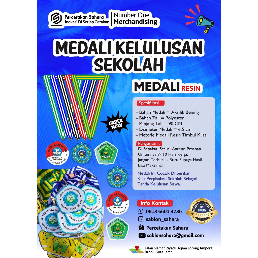 MEDALI AKRILIK RESIN / MEDALI CUSTOM / MEDALI WISUDA / MEDALI KELULUSAN SEKOLAH /MEDALI PERPISAHAN