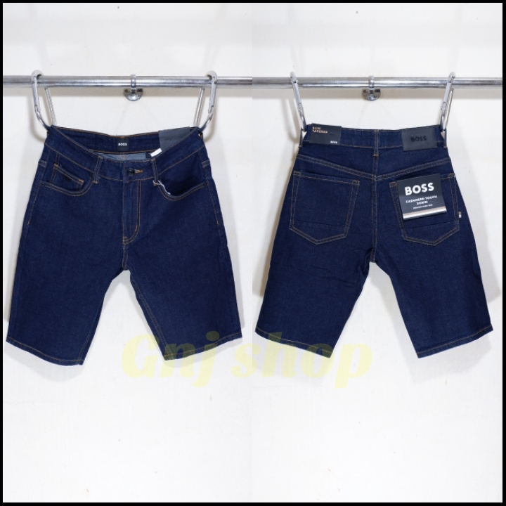 Celana pendek jeans pria bos candiani denim stretch dark blue import full tag