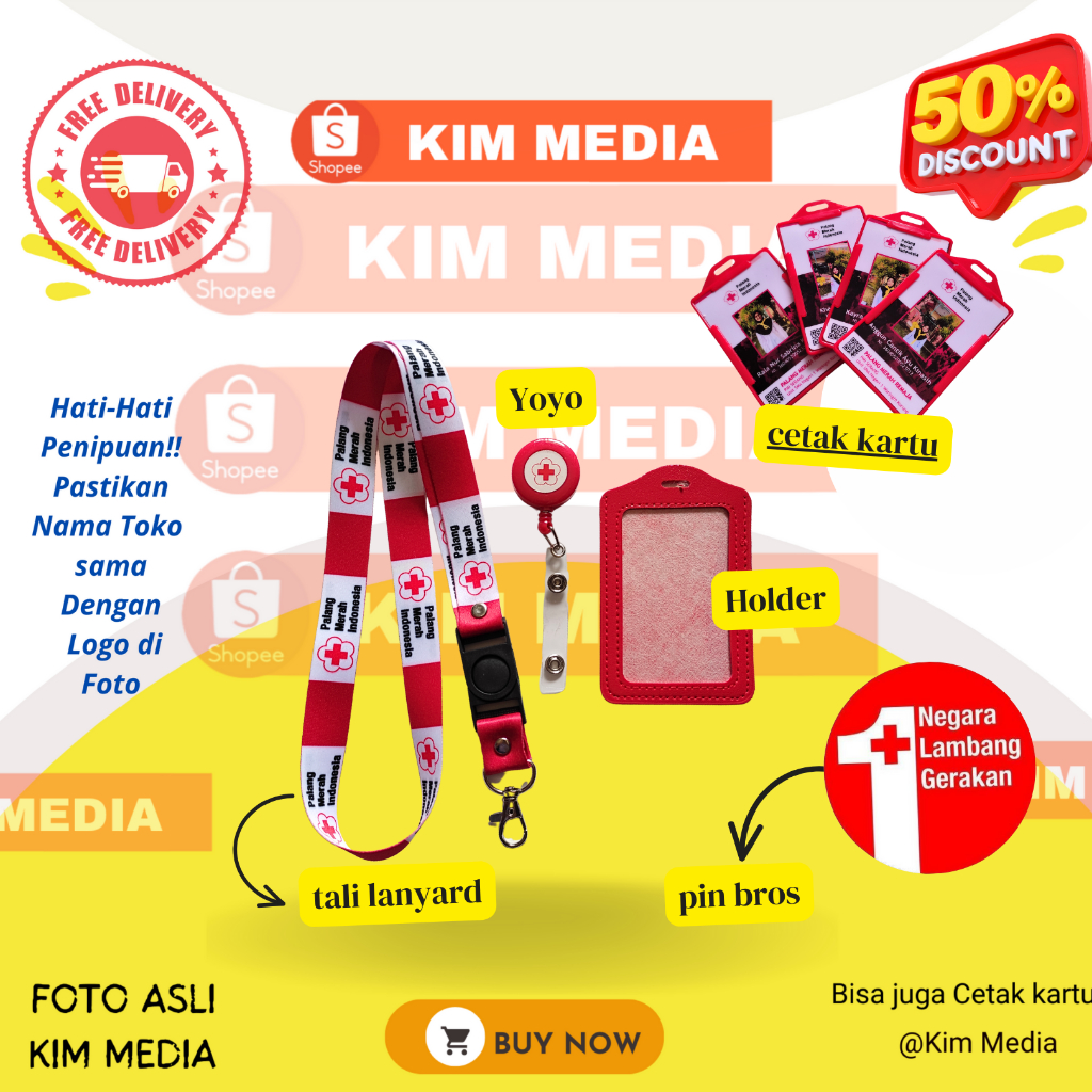 

tali idcard PMI Palang Merah Indonesia / lanyard PMI - HIGH QUALITY ANTI LUNTUR