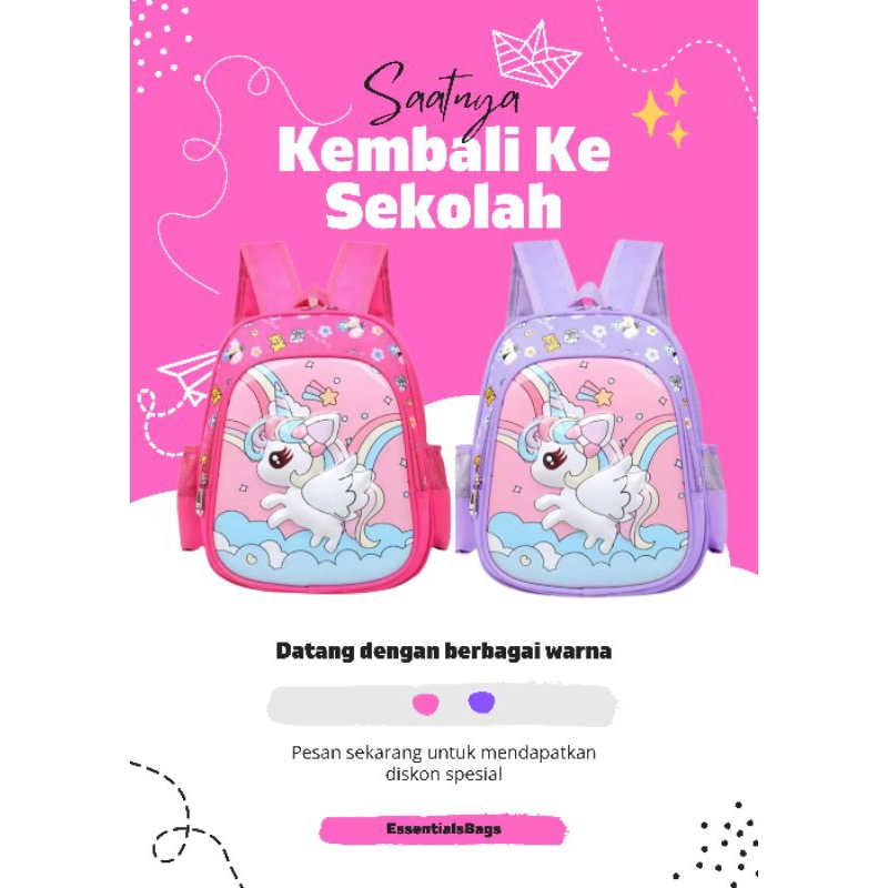 Tas anak tk paud kuda poni- tas anak tk pink- tas anak kecil karakter- tas anak sekolah kuda poni pi