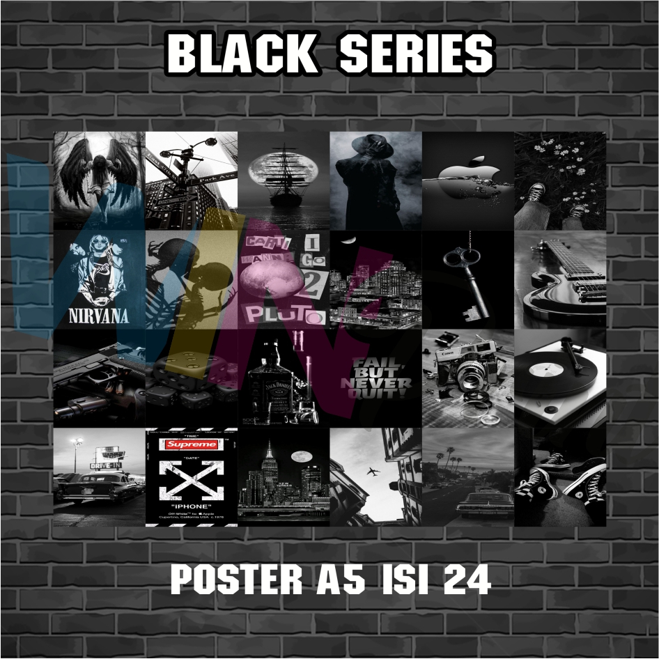 ( 48 PCS) Poster Dinding Black Series Isi 48 | Poster Dinding | Poster Kamar Aesthetic