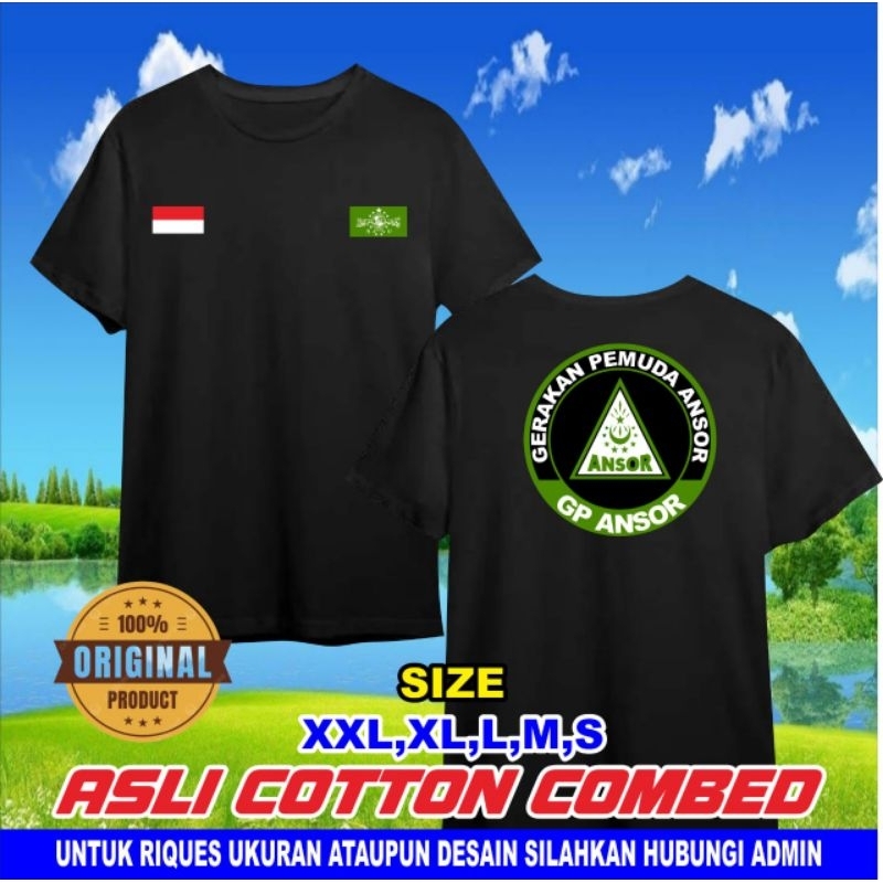 Kaos GP Ansor NU warna hitam lengan pendek bahan katun combed