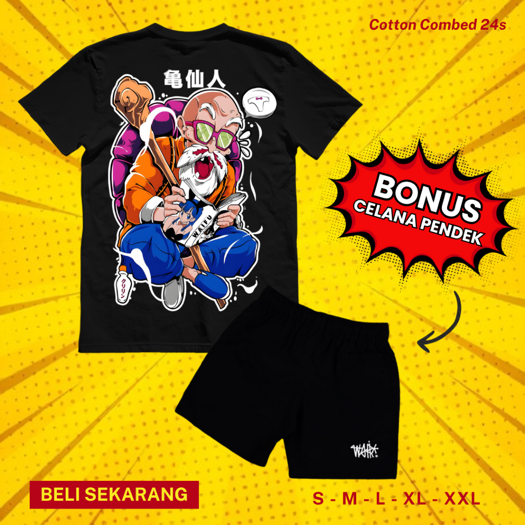 Set Kaos Anime Kame Sennin + Celana Pendek Original Distro Katun Combed 24s Pria Wanita Baju Tshirt 